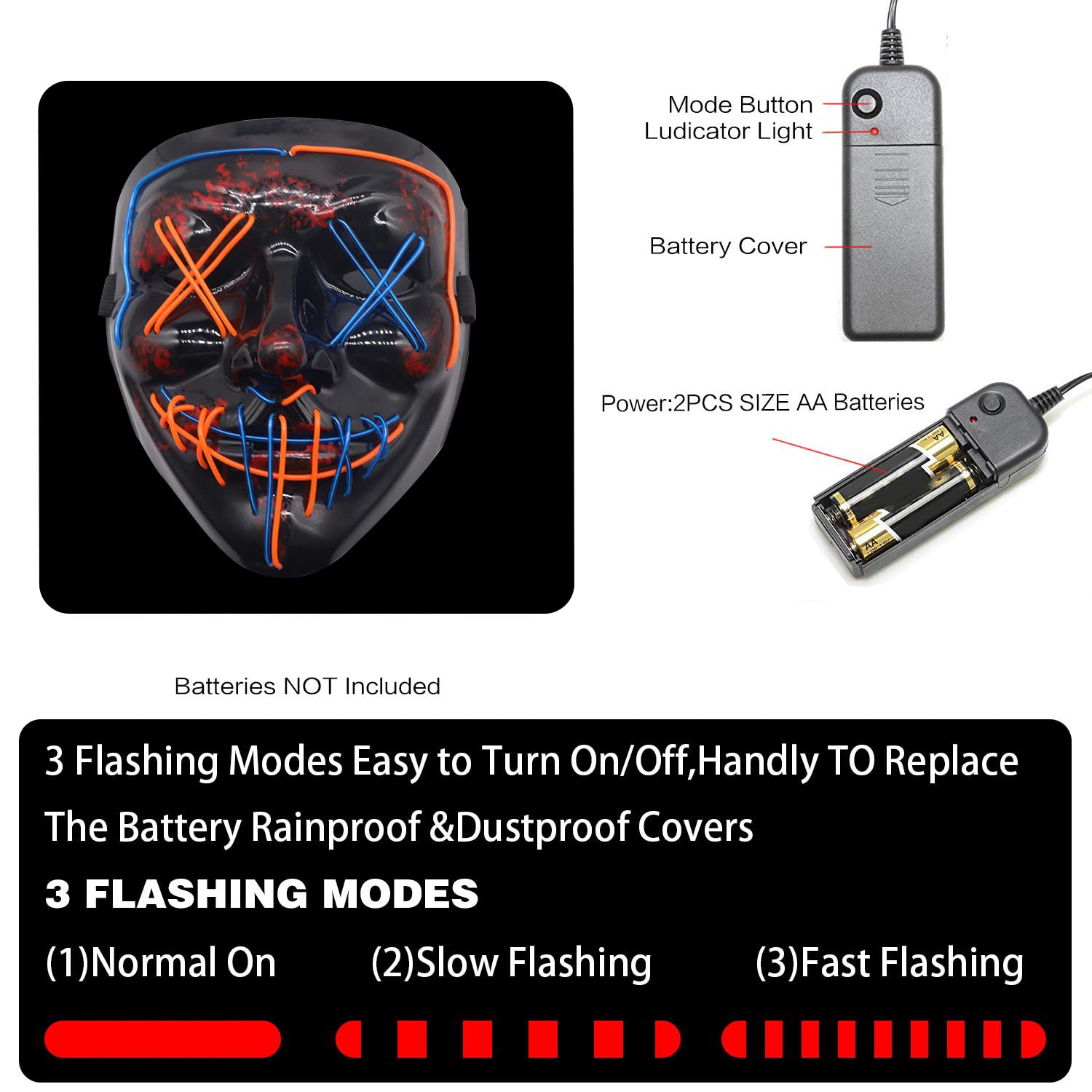 PATPAT Halloween Light Up Mask LED Mask EL Wire Scary Mask for Halloween Festival Party ,Masquerade Cosplay Light Up Face Mask for Men Women Kids (Mult Blue & Orange) PATPAT Halloween Light Up Mask LED Mask EL Wire Scary Mask for Halloween Festival Party ,Masquerade Cosplay Light Up Face Mask for Men Women Kids (Mult Blue & Orange)